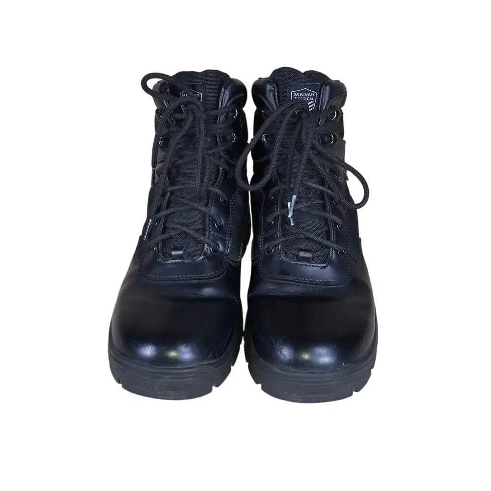 Skechers Boots Men’s 11 Black Waterproof Leather Work Slip Resistant Relaxed Fit